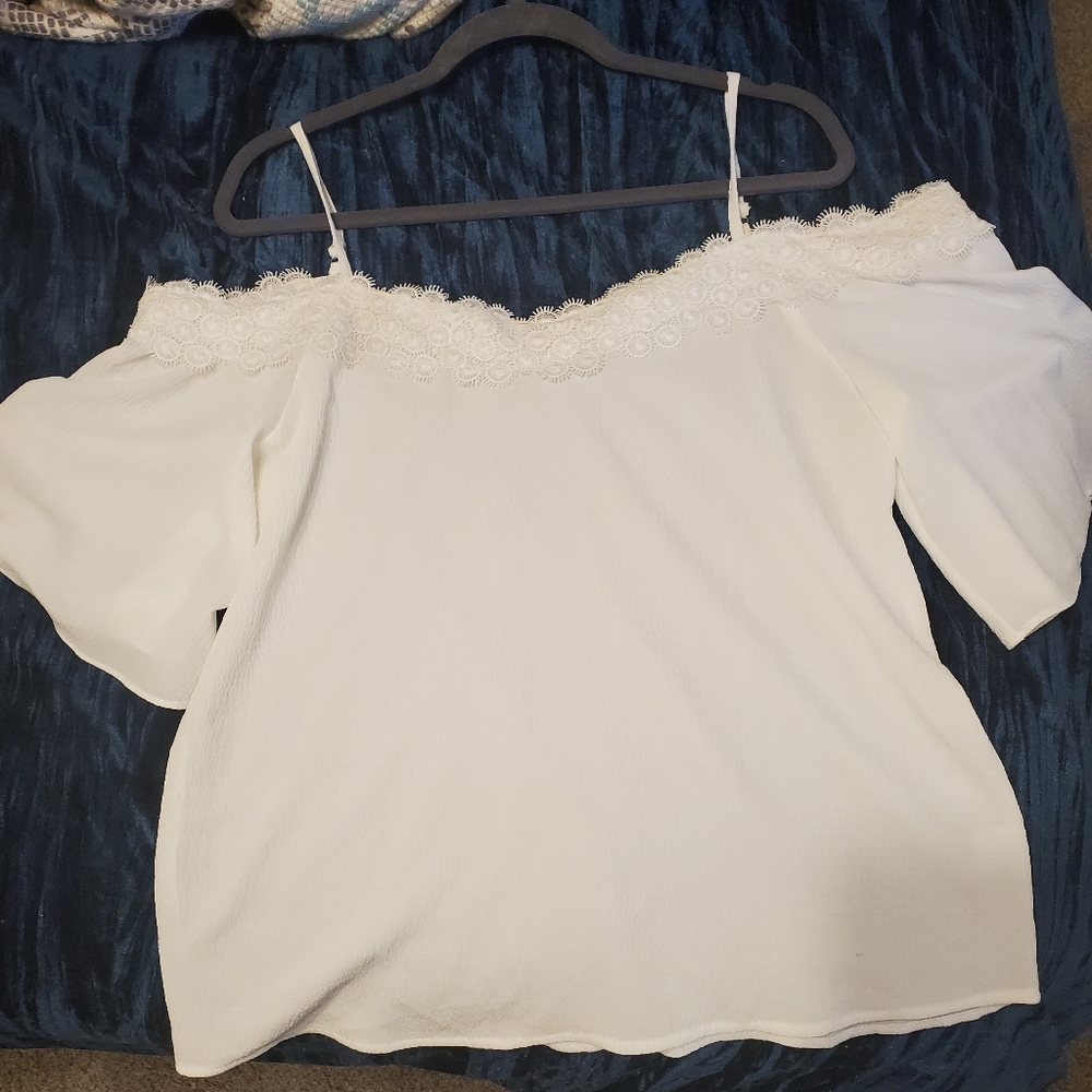 Ivory lace cold shoulder blouse